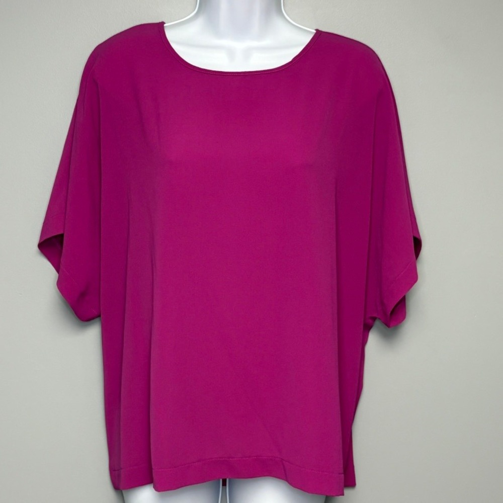 NWT Bobeau Semi Sheer Purple Oversized Lightweight Short Sleeve Blouse Sz M
